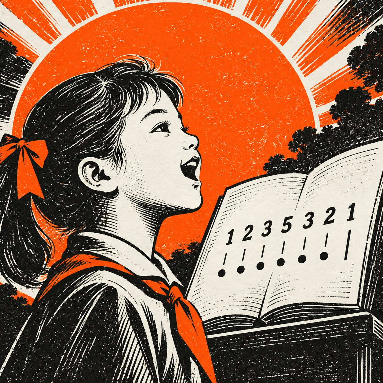 小视唱作品封面：学生对着简谱练习唱歌
